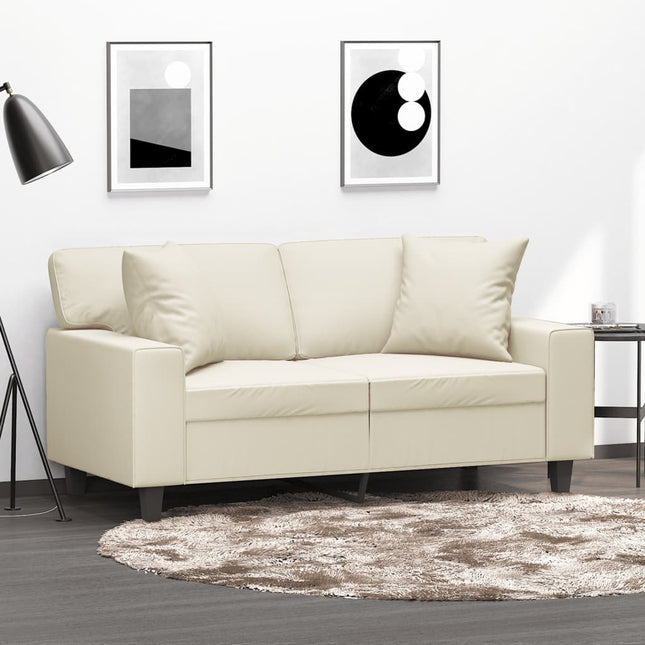 2-sits soffa med prydnadskuddar gräddvit 120 cm konstläder