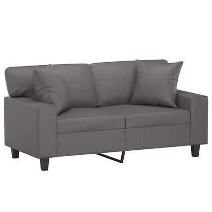 2-sits soffa med prydnadskuddar grå 120 cm konstläder