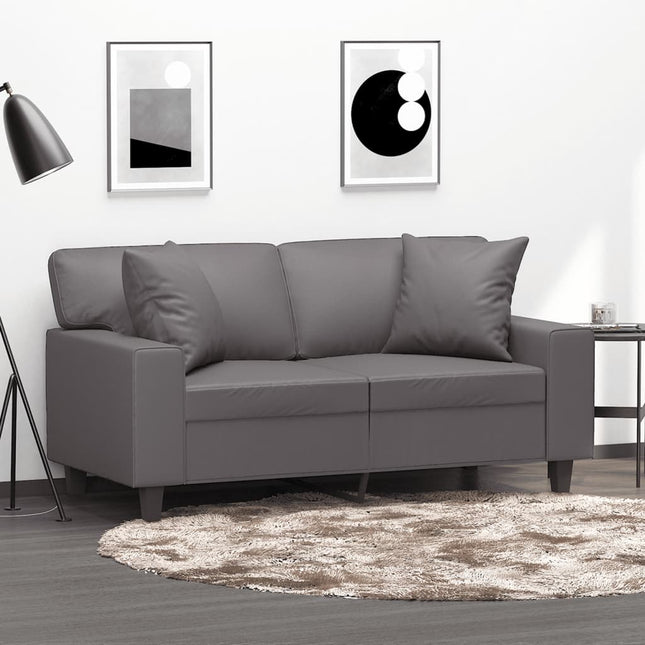 2-sits soffa med prydnadskuddar grå 120 cm konstläder