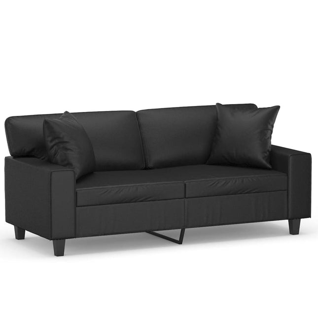 2-sits soffa med prydnadskuddar svart 140 cm konstläder