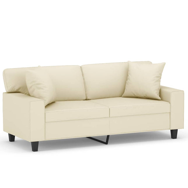 2-sits soffa med prydnadskuddar gräddvit 140 cm konstläder