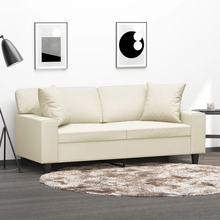 2-sits soffa med prydnadskuddar gräddvit 140 cm konstläder