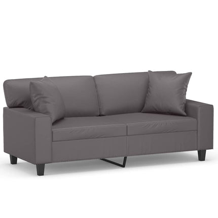 2-sits soffa med prydnadskuddar grå 140 cm konstläder