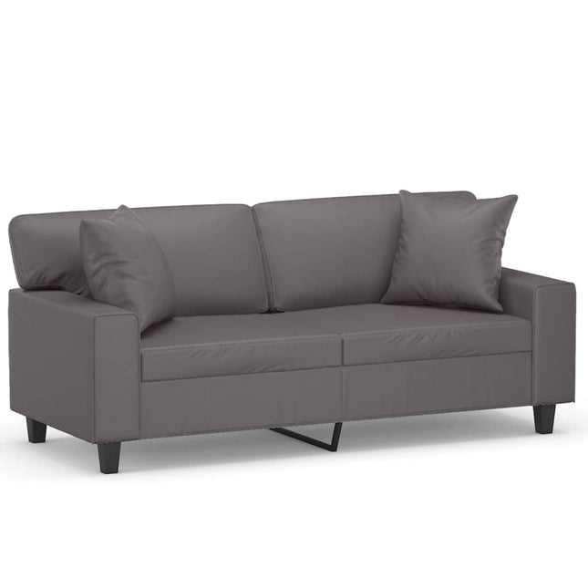 2-sits soffa med prydnadskuddar grå 140 cm konstläder