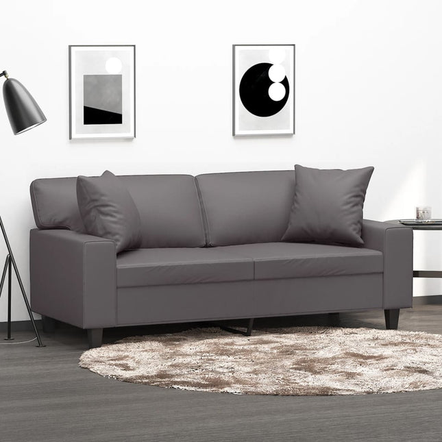 2-sits soffa med prydnadskuddar grå 140 cm konstläder