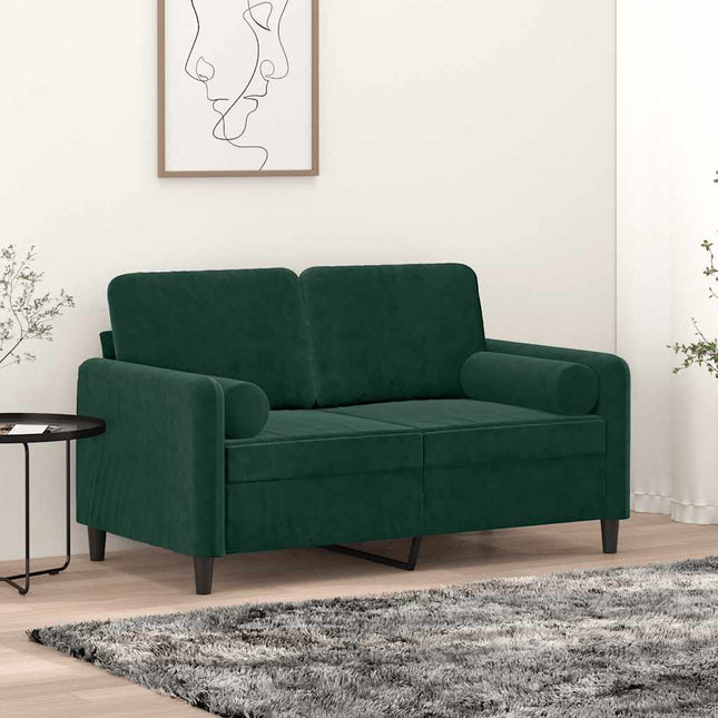 2-sitssoffa med prydnadskuddar mörkgrön 120 cm sammet