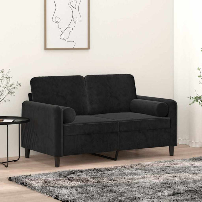 2-sitssoffa med prydnadskuddar svart 120 cm sammet