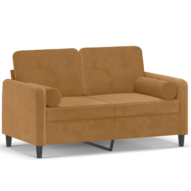 2-sitssoffa med prydnadskuddar brun 120 cm sammet