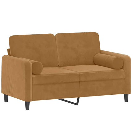 2-sitssoffa med prydnadskuddar brun 120 cm sammet