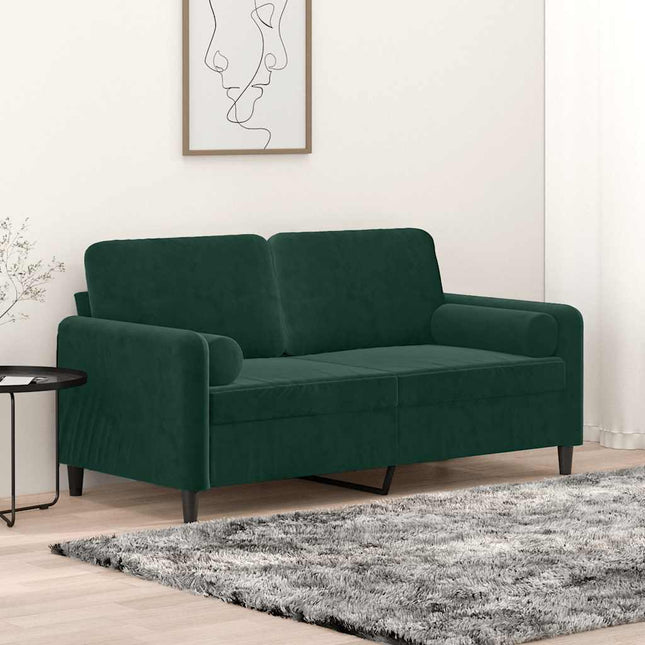 2-sitssoffa med prydnadskuddar mörkgrön 140 cm sammet