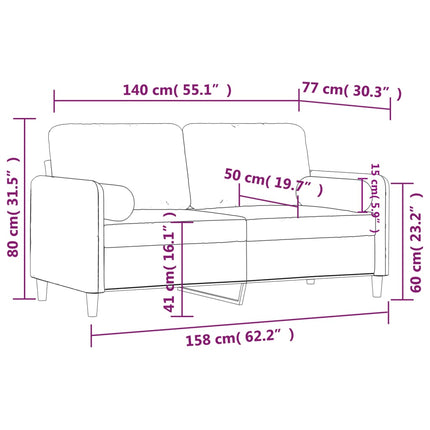 2-sitssoffa med prydnadskuddar rosa 140 cm sammet