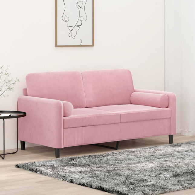 2-sitssoffa med prydnadskuddar rosa 140 cm sammet