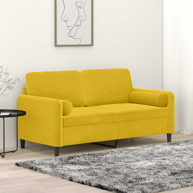 2-sitssoffa med prydnadskuddar gul 140 cm sammet