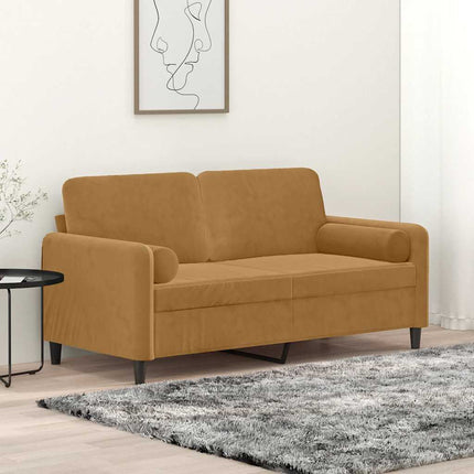 2-sitssoffa med prydnadskuddar brun 140 cm sammet