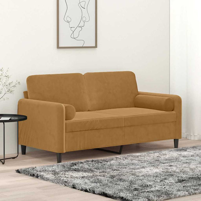 2-sitssoffa med prydnadskuddar brun 140 cm sammet