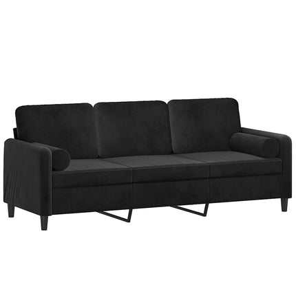 3-sitssoffa med prydnadskuddar svart 180 cm sammet