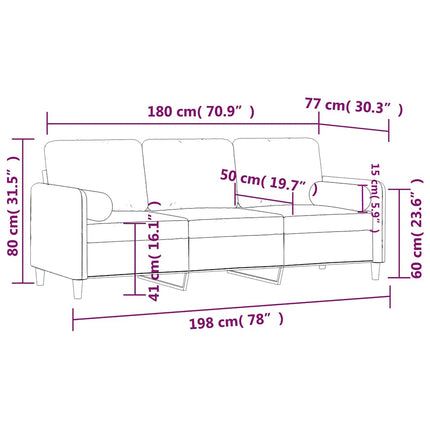 3-sitssoffa med prydnadskuddar svart 180 cm sammet