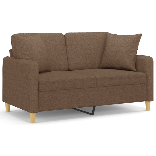 2-sits soffa med prydnadskuddar brun 120 cm tyg