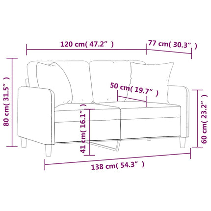 2-sits soffa med prydnadskuddar svart 120 cm tyg