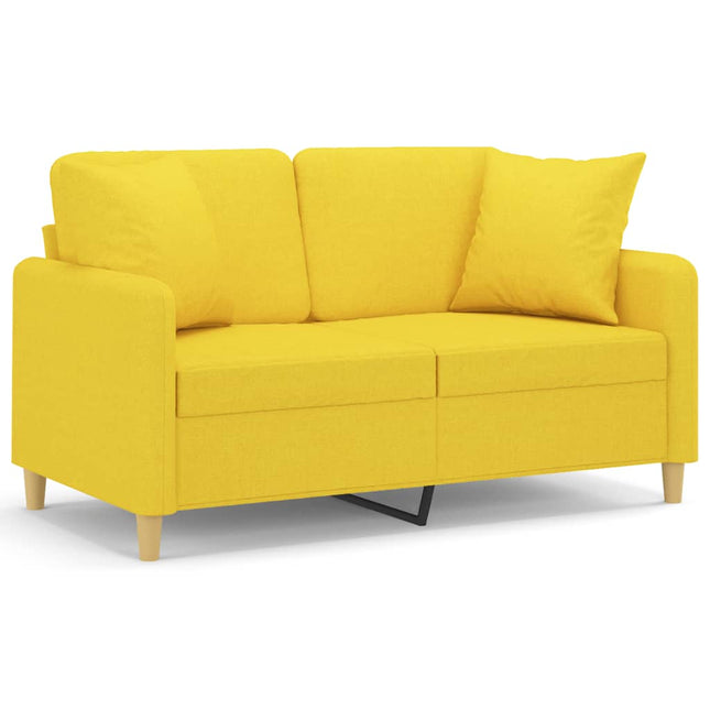 2-sits soffa med prydnadskuddar ljusgul 120 cm tyg
