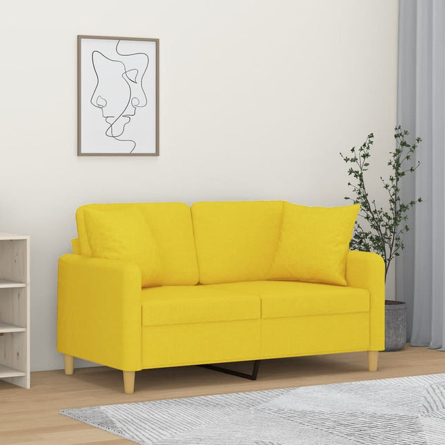 2-sits soffa med prydnadskuddar ljusgul 120 cm tyg