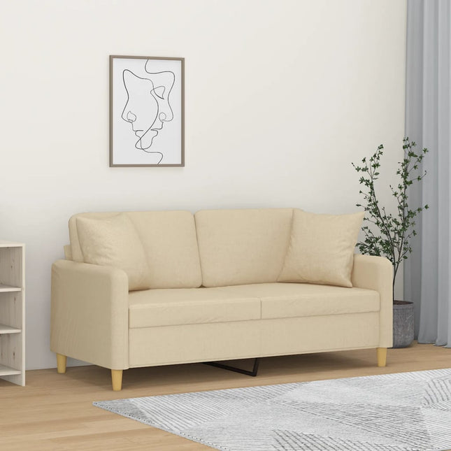 2-sits soffa med prydnadskuddar gräddvit 140 cm tyg