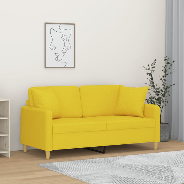 2-sits soffa med prydnadskuddar ljusgul 140 cm tyg