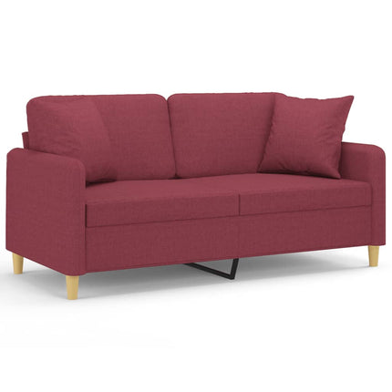 2-sits soffa med prydnadskuddar vinröd 140 cm tyg