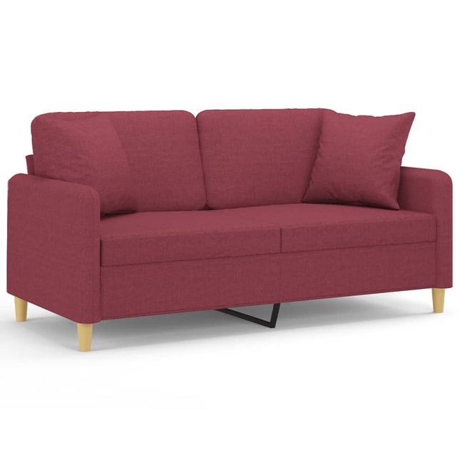 2-sits soffa med prydnadskuddar vinröd 140 cm tyg