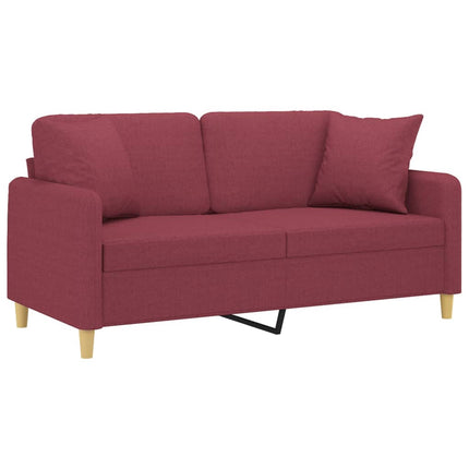 2-sits soffa med prydnadskuddar vinröd 140 cm tyg