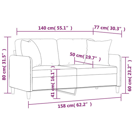 2-sits soffa med prydnadskuddar vinröd 140 cm tyg