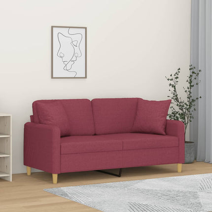 2-sits soffa med prydnadskuddar vinröd 140 cm tyg