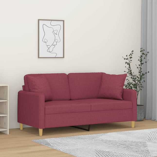 2-sits soffa med prydnadskuddar vinröd 140 cm tyg