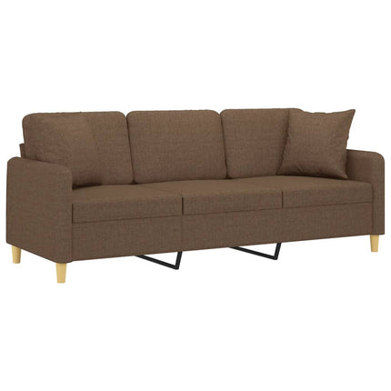 3-sitssoffa med prydnadskuddar brun 180 cm tyg