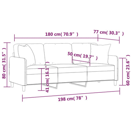 3-sitssoffa med prydnadskuddar brun 180 cm tyg