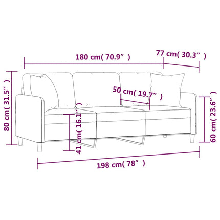 3-sitssoffa med prydnadskuddar svart 180 cm tyg