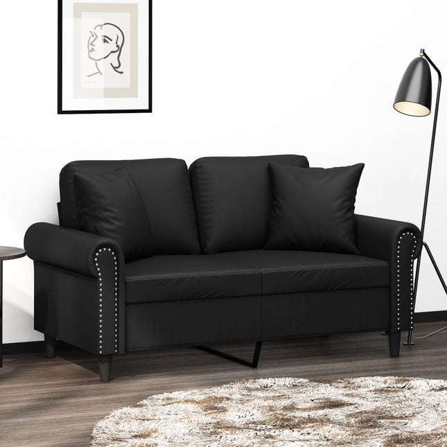 2-sits soffa med prydnadskuddar svart 120 cm konstläder