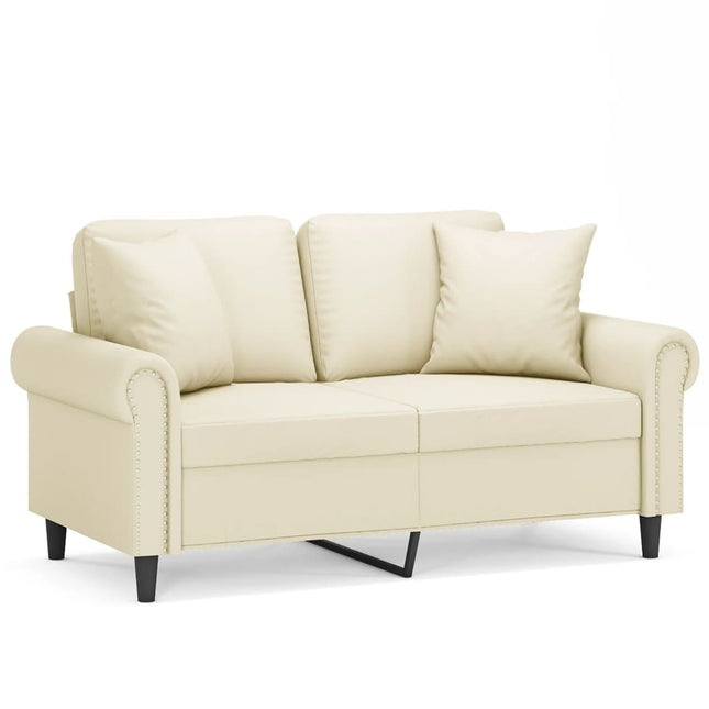 2-sits soffa med prydnadskuddar gräddvit 120 cm konstläder