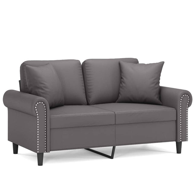 2-sits soffa med prydnadskuddar grå 120 cm konstläder