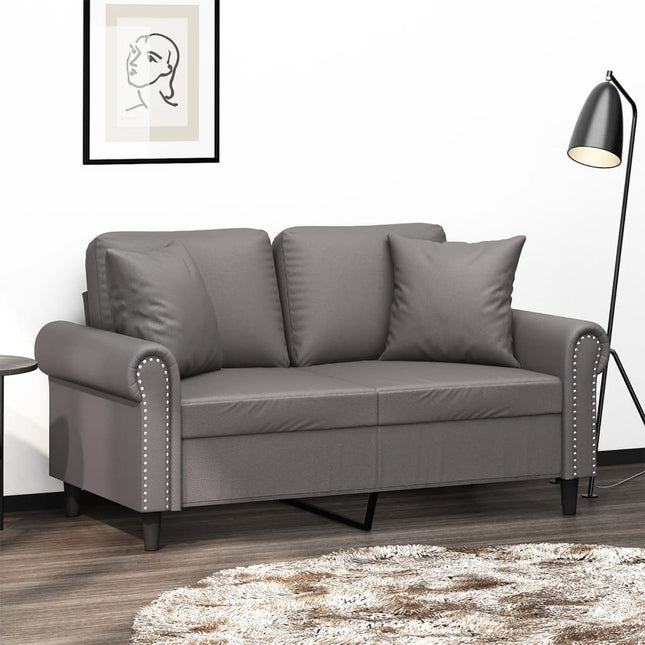 2-sits soffa med prydnadskuddar grå 120 cm konstläder