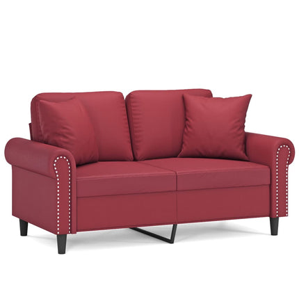 2-sits soffa med prydnadskuddar vinröd 120 cm konstläder
