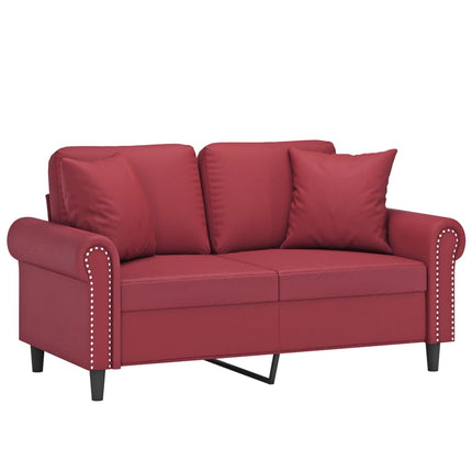 2-sits soffa med prydnadskuddar vinröd 120 cm konstläder