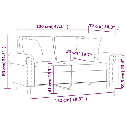 2-sits soffa med prydnadskuddar vinröd 120 cm konstläder