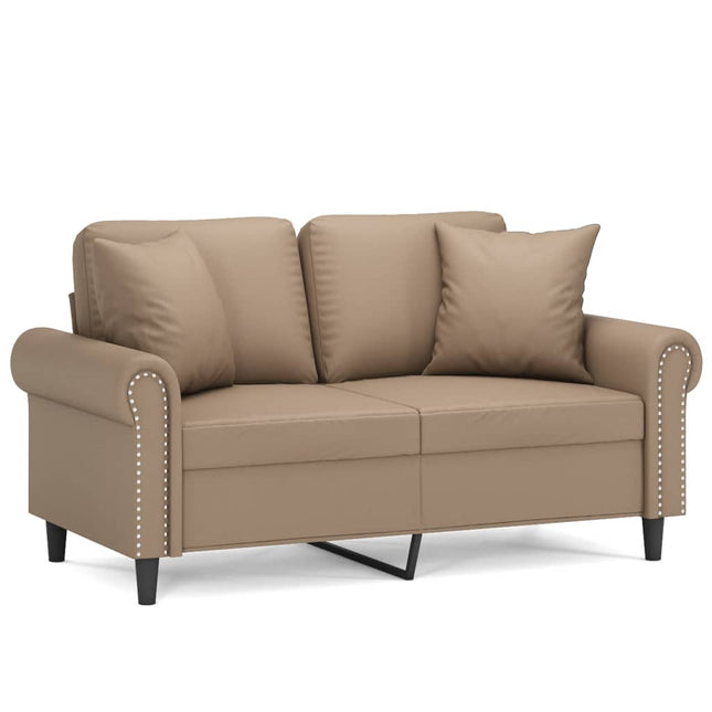 2-sits soffa med prydnadskuddar cappuccino 120 cm konstläder