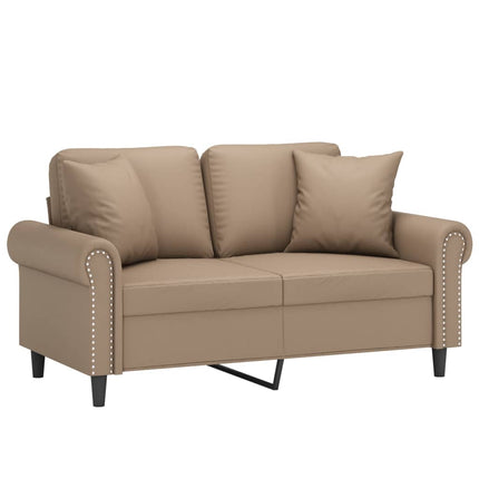 2-sits soffa med prydnadskuddar cappuccino 120 cm konstläder