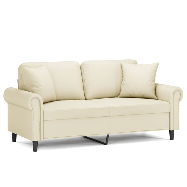 2-sits soffa med prydnadskuddar gräddvit 140 cm konstläder