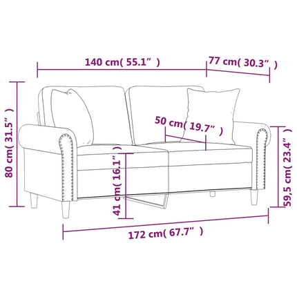 2-sits soffa med prydnadskuddar gräddvit 140 cm konstläder