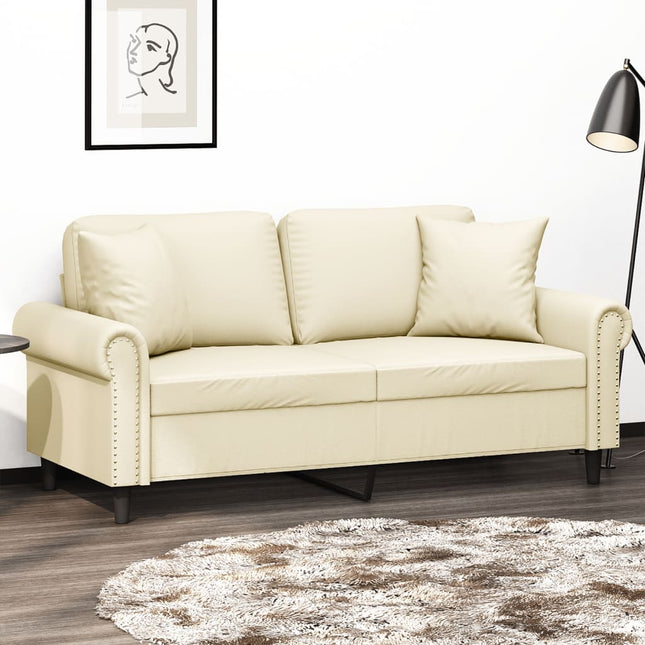2-sits soffa med prydnadskuddar gräddvit 140 cm konstläder