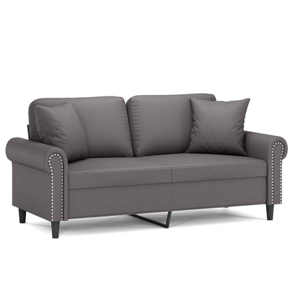 2-sits soffa med prydnadskuddar grå 140 cm konstläder