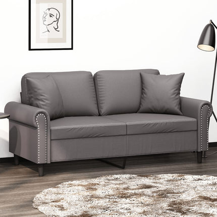 2-sits soffa med prydnadskuddar grå 140 cm konstläder